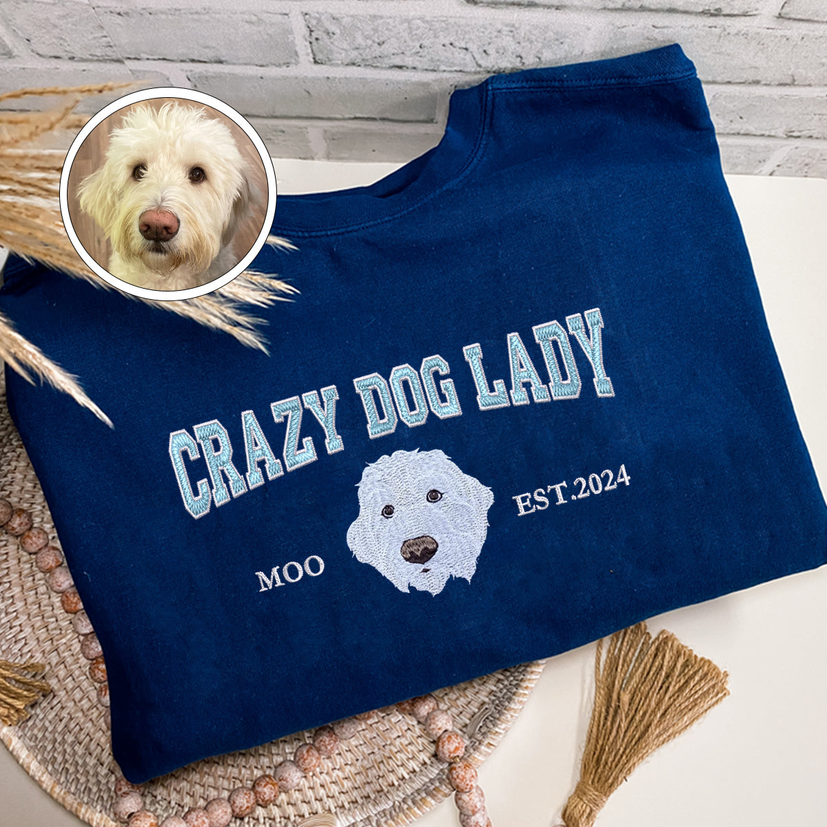 Custom Full-Color Varsity Crazy Dog Lady T-Shirt