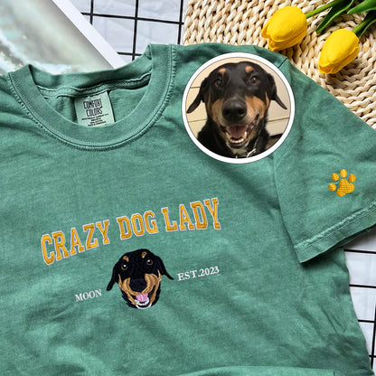 Custom Full-Color Varsity Crazy Dog Lady T-Shirt