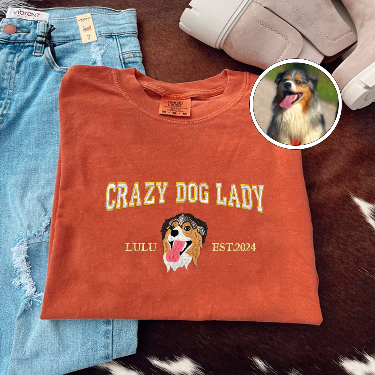 Custom Full-Color Varsity Crazy Dog Lady T-Shirt