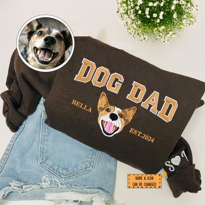 Custom Full-Color Varsity Dog Dad Embroidered Hoodie