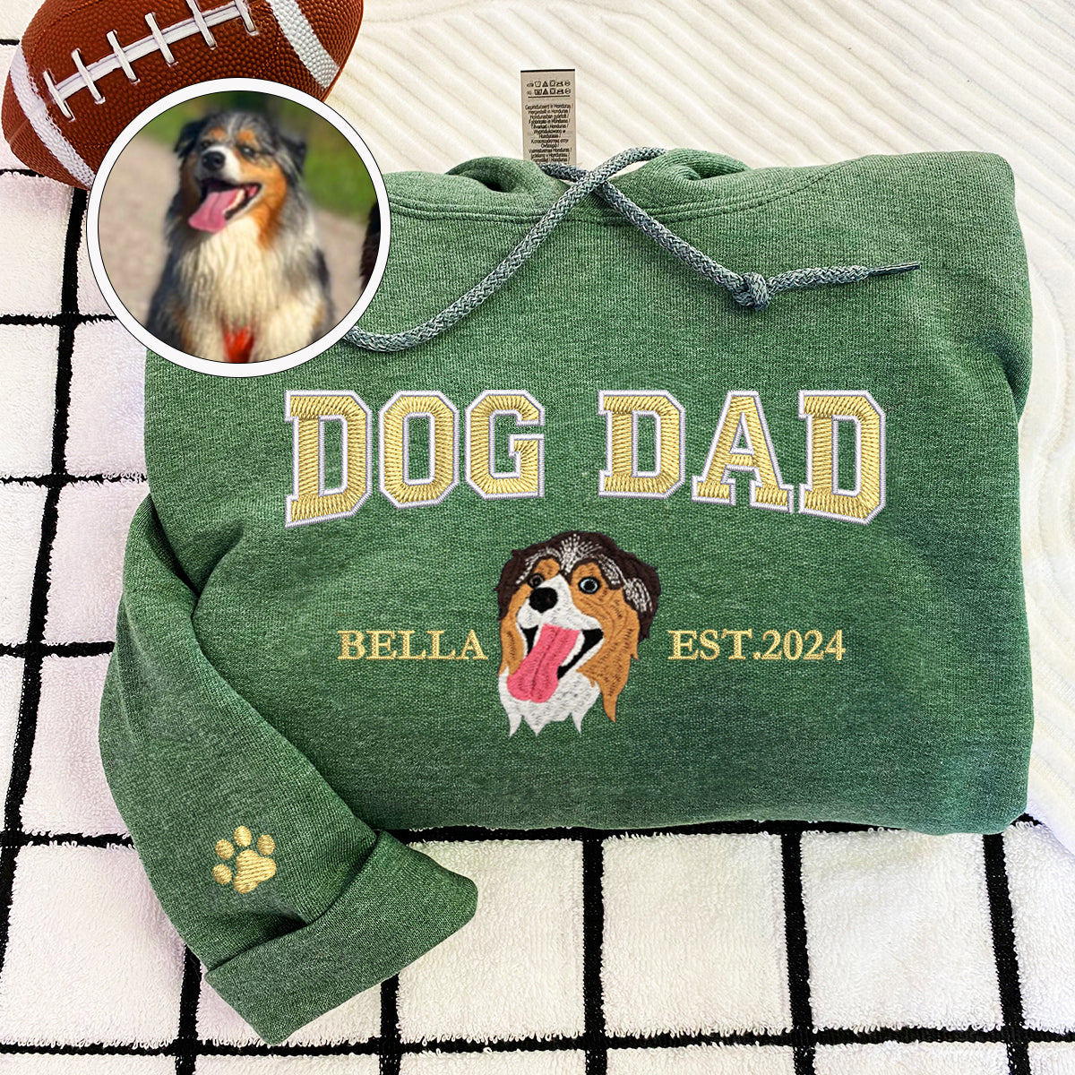 Custom Full-Color Varsity Dog Dad Embroidered Hoodie