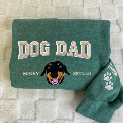 Custom Full-Color Varsity Dog Dad Embroidered Hoodie