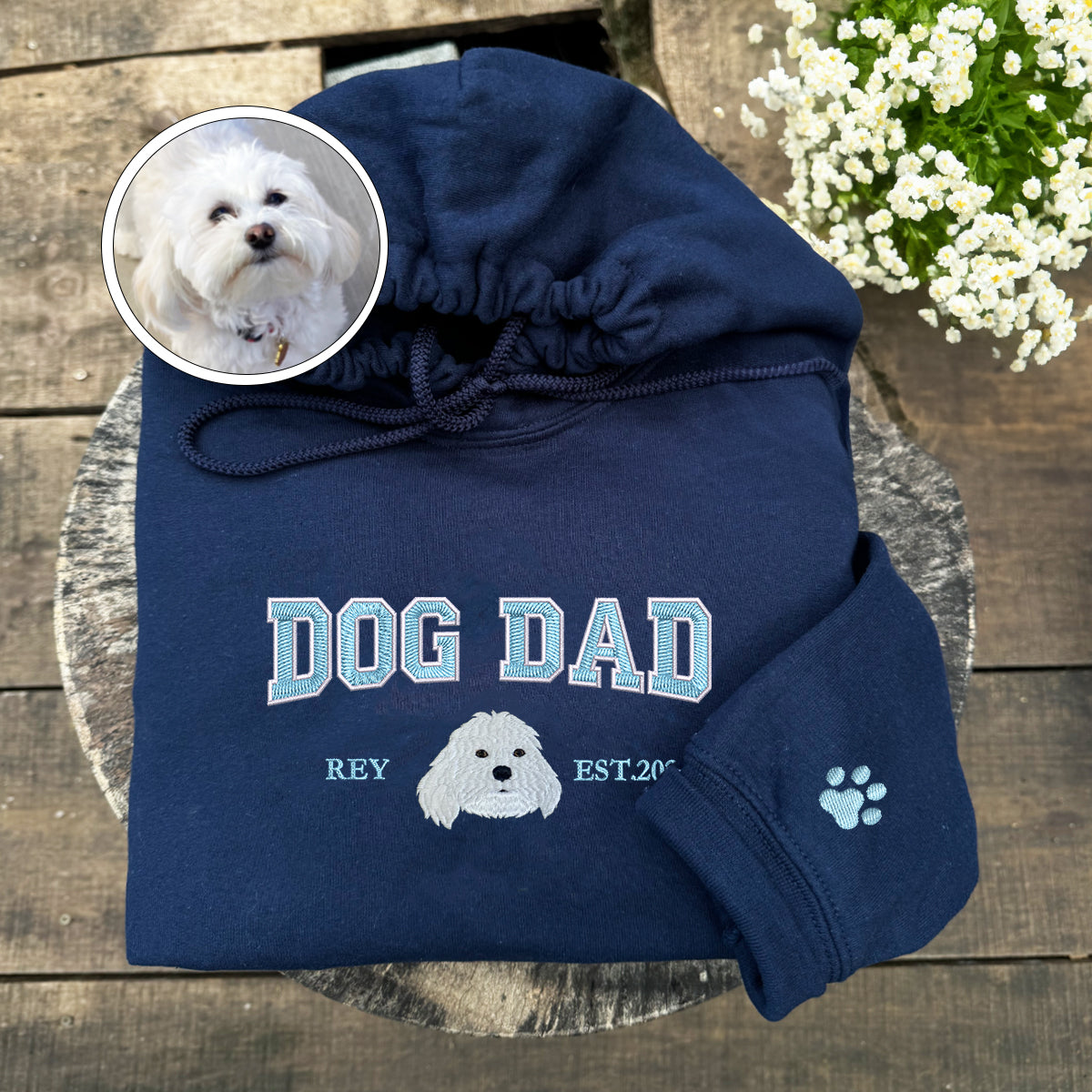 Custom Full-Color Varsity Dog Dad Embroidered Hoodie