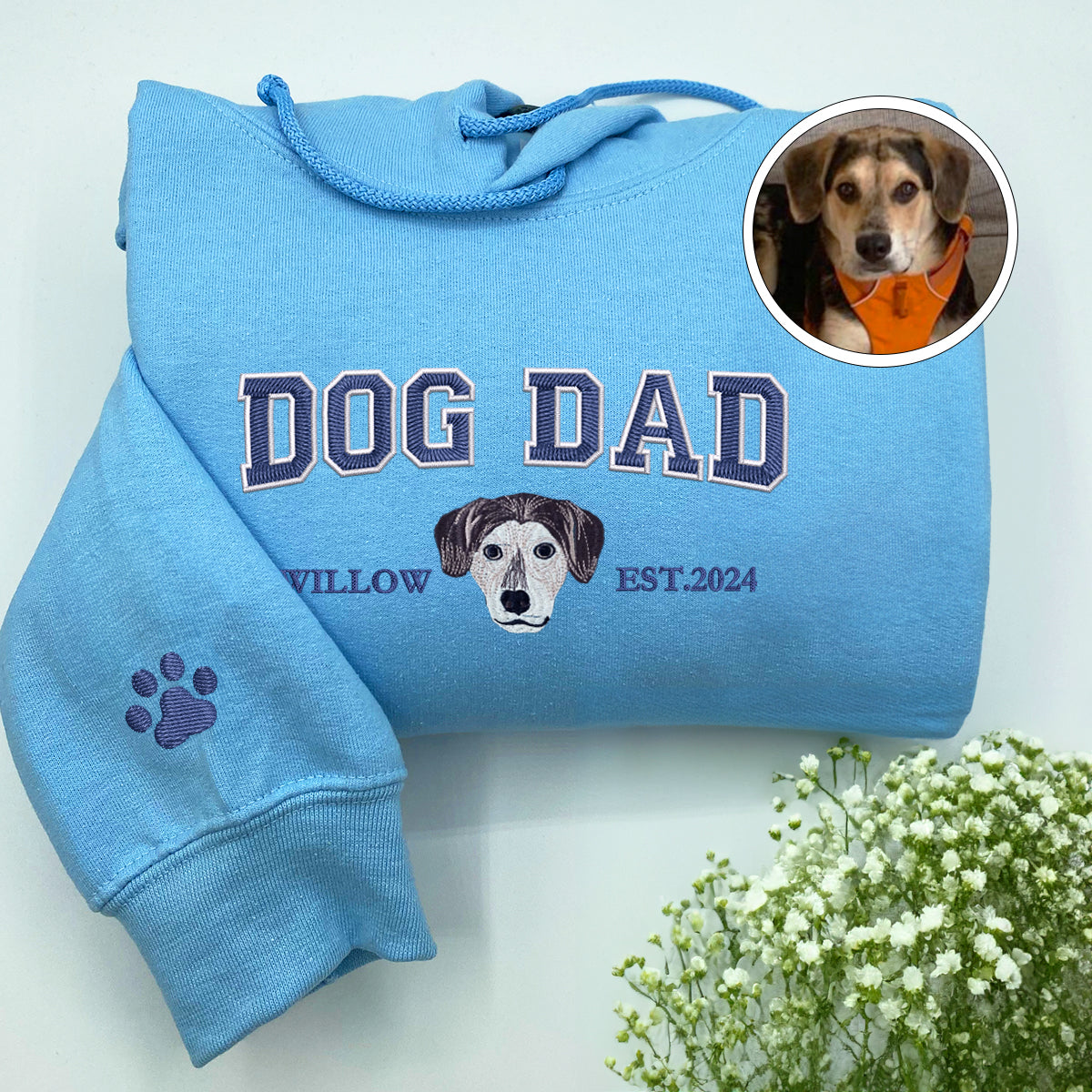 Custom Full-Color Varsity Dog Dad Embroidered Hoodie