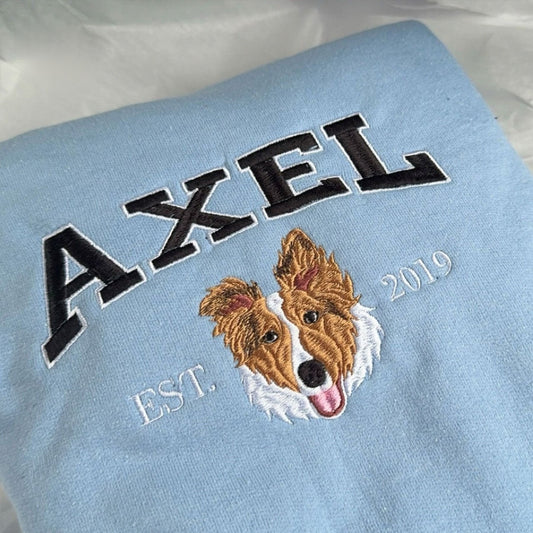 Custom Full-Color Varsity Dog Face Embroidered Hoodie