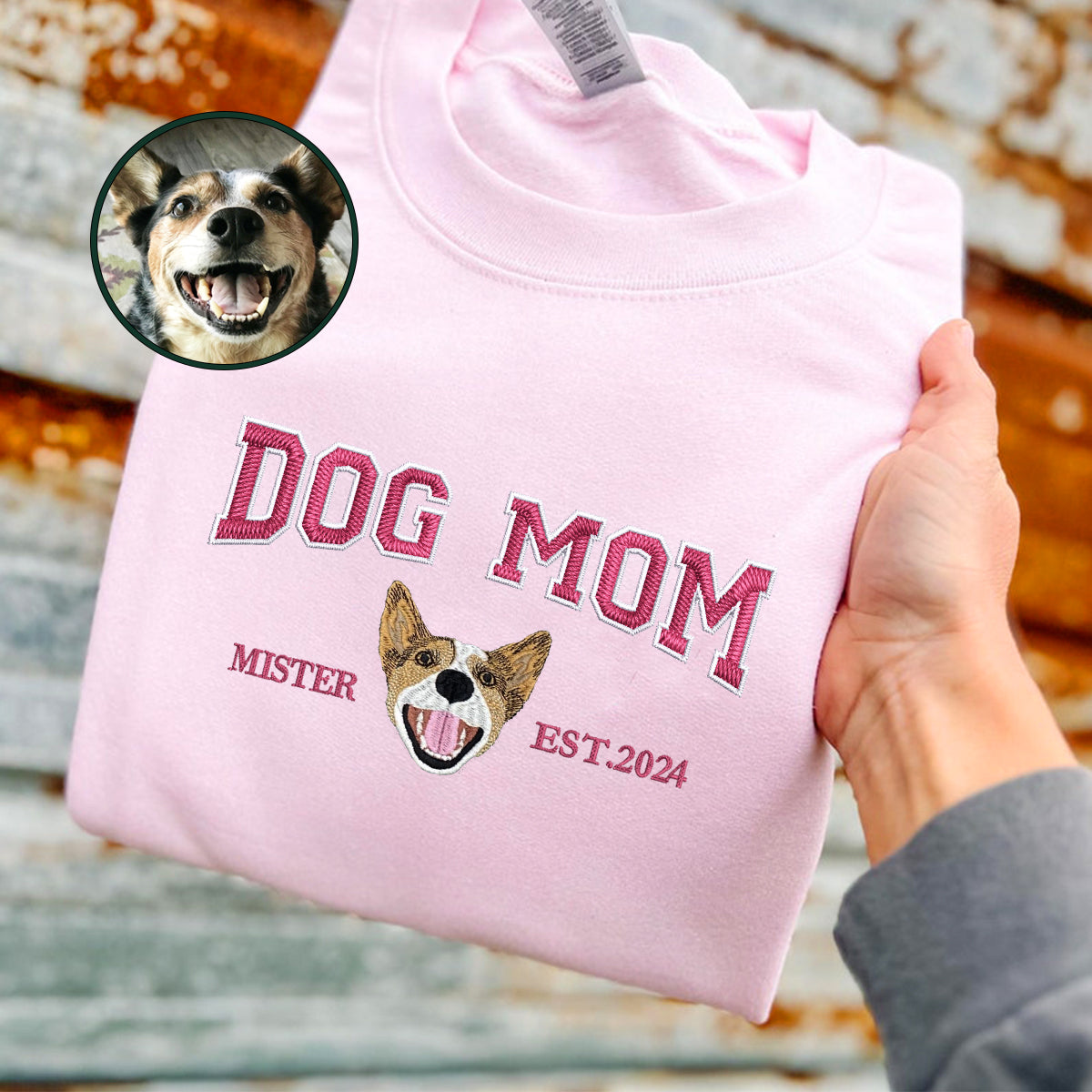 Custom Full-Color Varsity Dog Mom Embroidered Sweatshirt