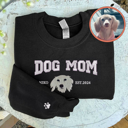 Custom Full-Color Varsity Dog Mom Embroidered Sweatshirt