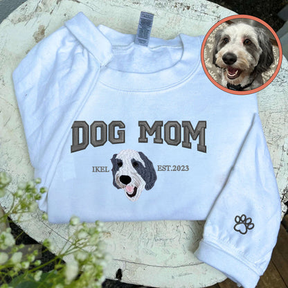 Custom Full-Color Varsity Dog Mom Embroidered Sweatshirt