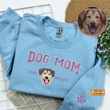 Custom Full-Color Varsity Dog Mom Embroidered Sweatshirt