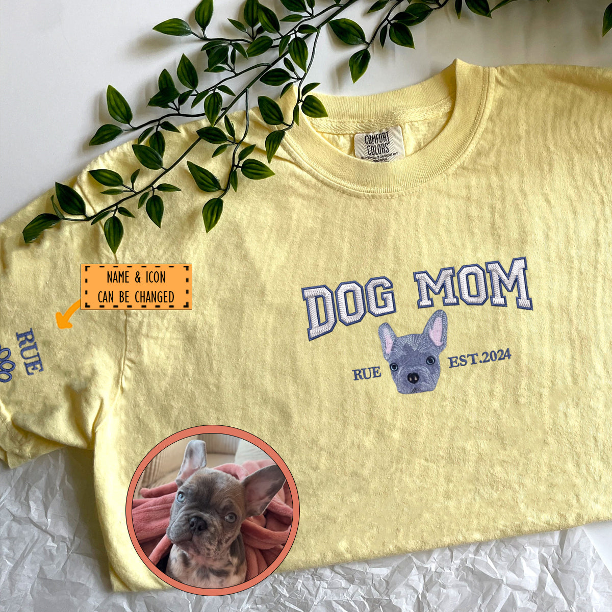 Custom Full-Color Varsity Dog Mom Embroidered T-Shirt