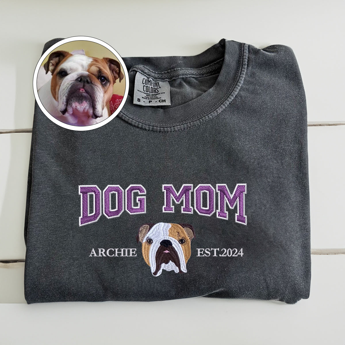 Custom Full-Color Varsity Dog Mom Embroidered T-Shirt