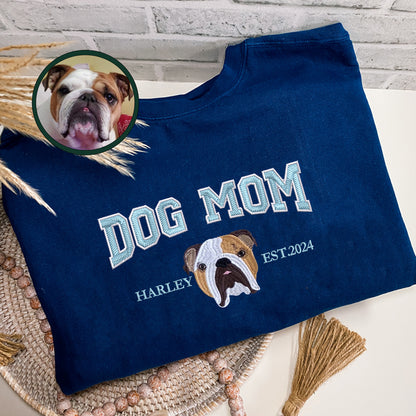 Custom Full-Color Varsity Dog Mom Embroidered T-Shirt