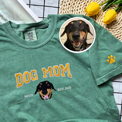 Custom Full-Color Varsity Dog Mom Embroidered T-Shirt