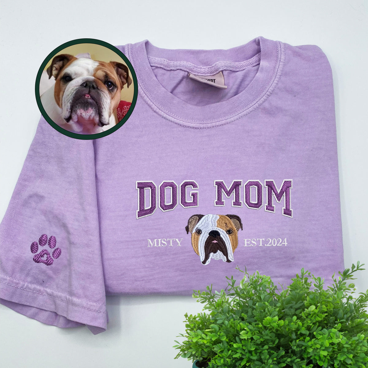 Custom Full-Color Varsity Dog Mom Embroidered T-Shirt