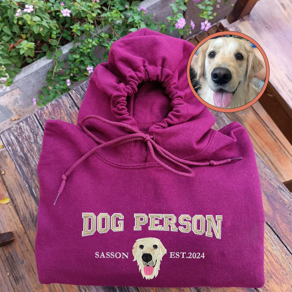 Custom Full-Color Varsity Dog Person Embroidered Hoodie