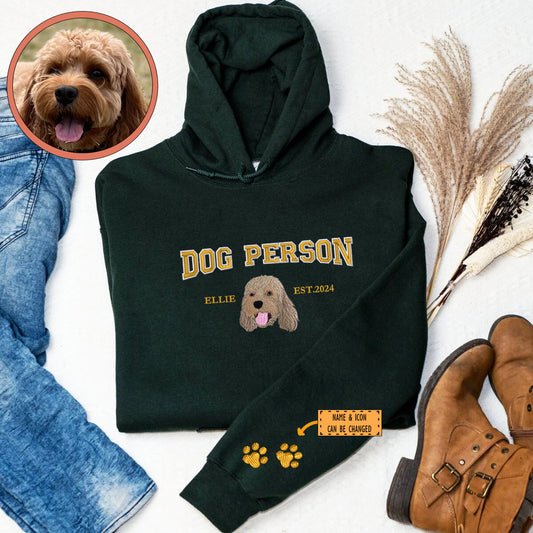 Custom Full-Color Varsity Dog Person Embroidered Hoodie