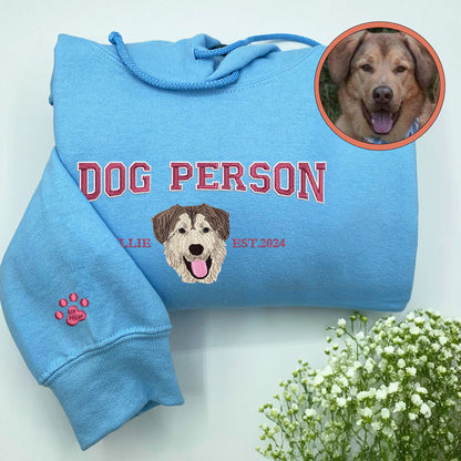 Custom Full-Color Varsity Dog Person Embroidered Hoodie