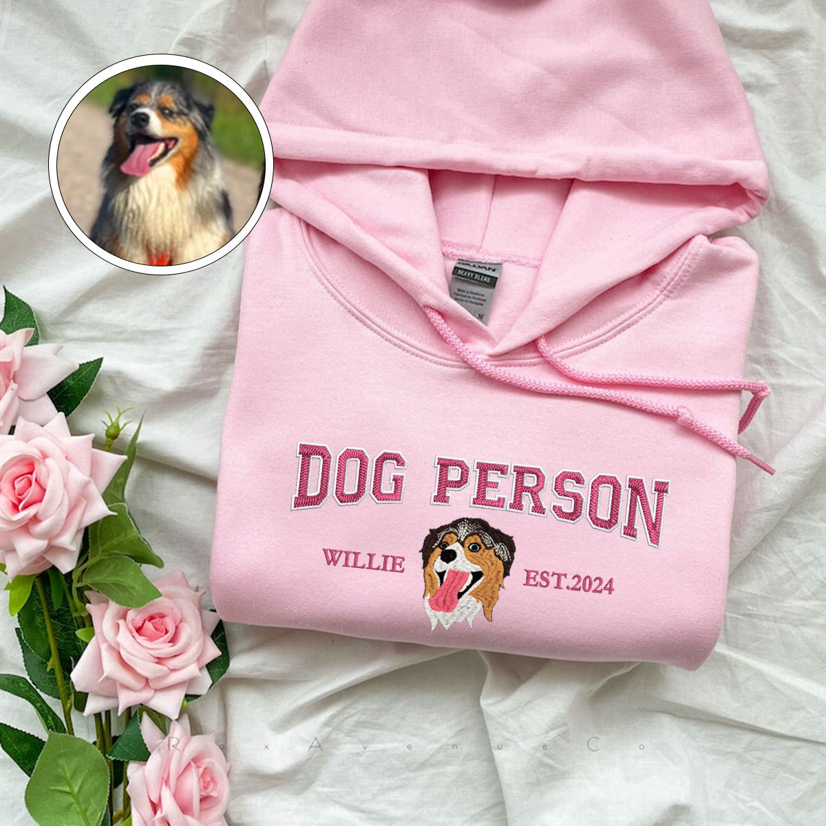 Custom Full-Color Varsity Dog Person Embroidered Hoodie