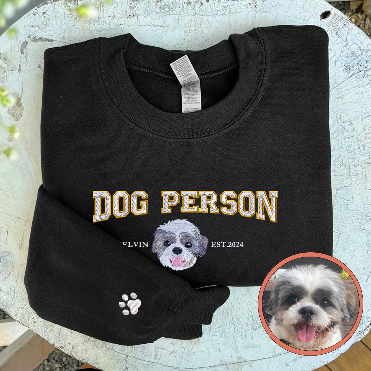 Custom Full-Color Varsity Dog Person Embroidered Sweatshirt