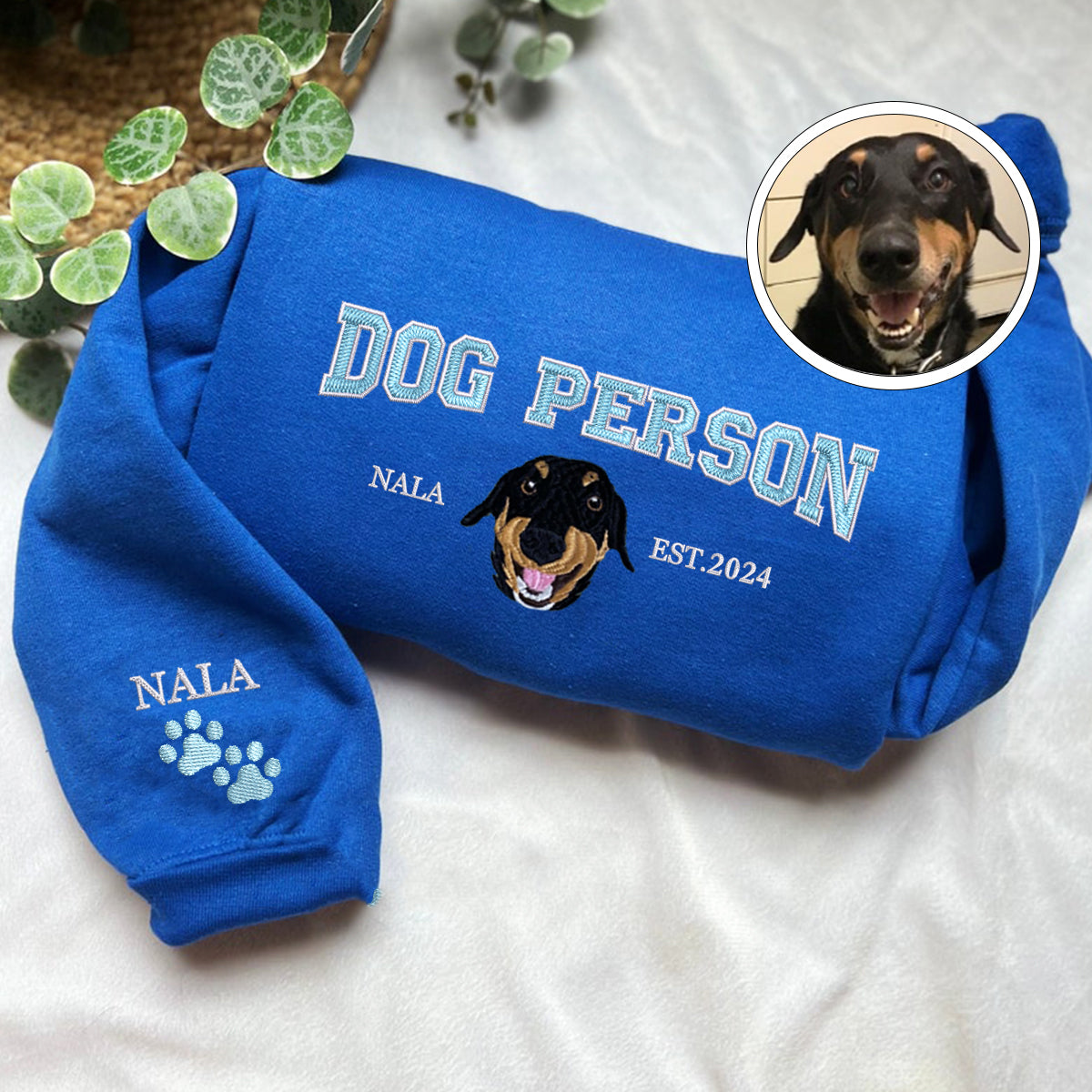 Custom Full-Color Varsity Dog Person Embroidered Sweatshirt