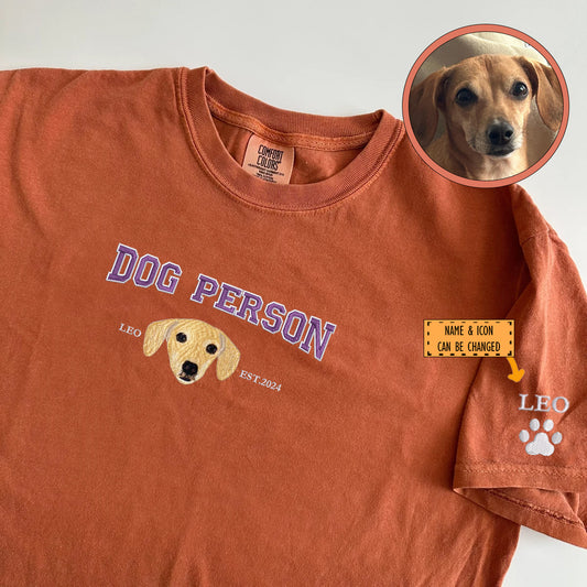 Custom Full-Color Varsity Dog Person Embroidered T-Shirt