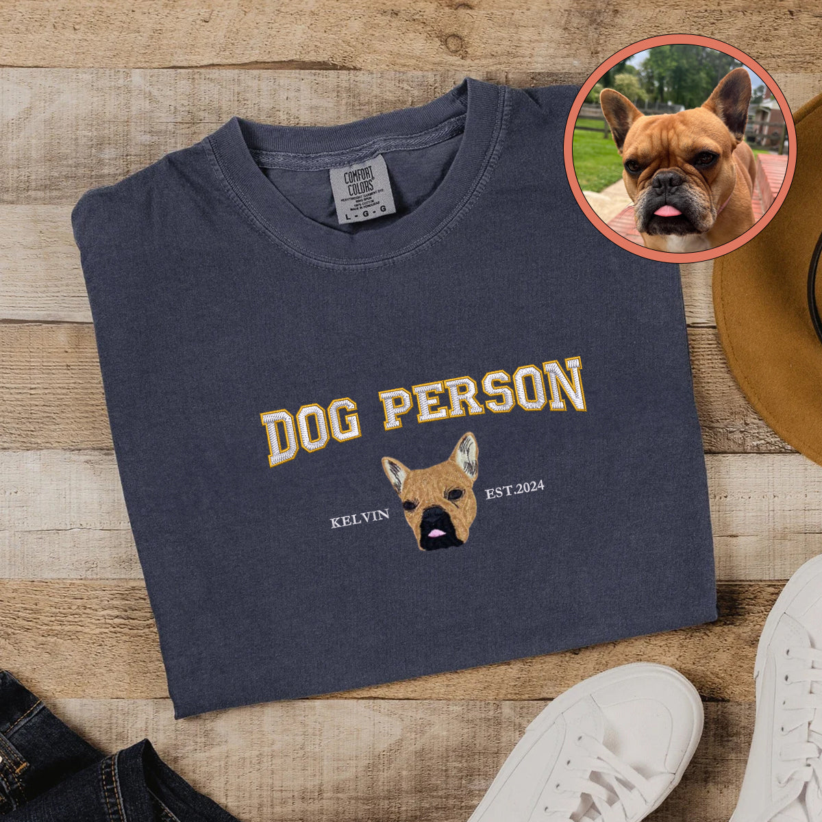 Custom Full-Color Varsity Dog Person Embroidered T-Shirt