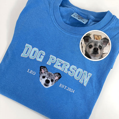 Custom Full-Color Varsity Dog Person Embroidered T-Shirt