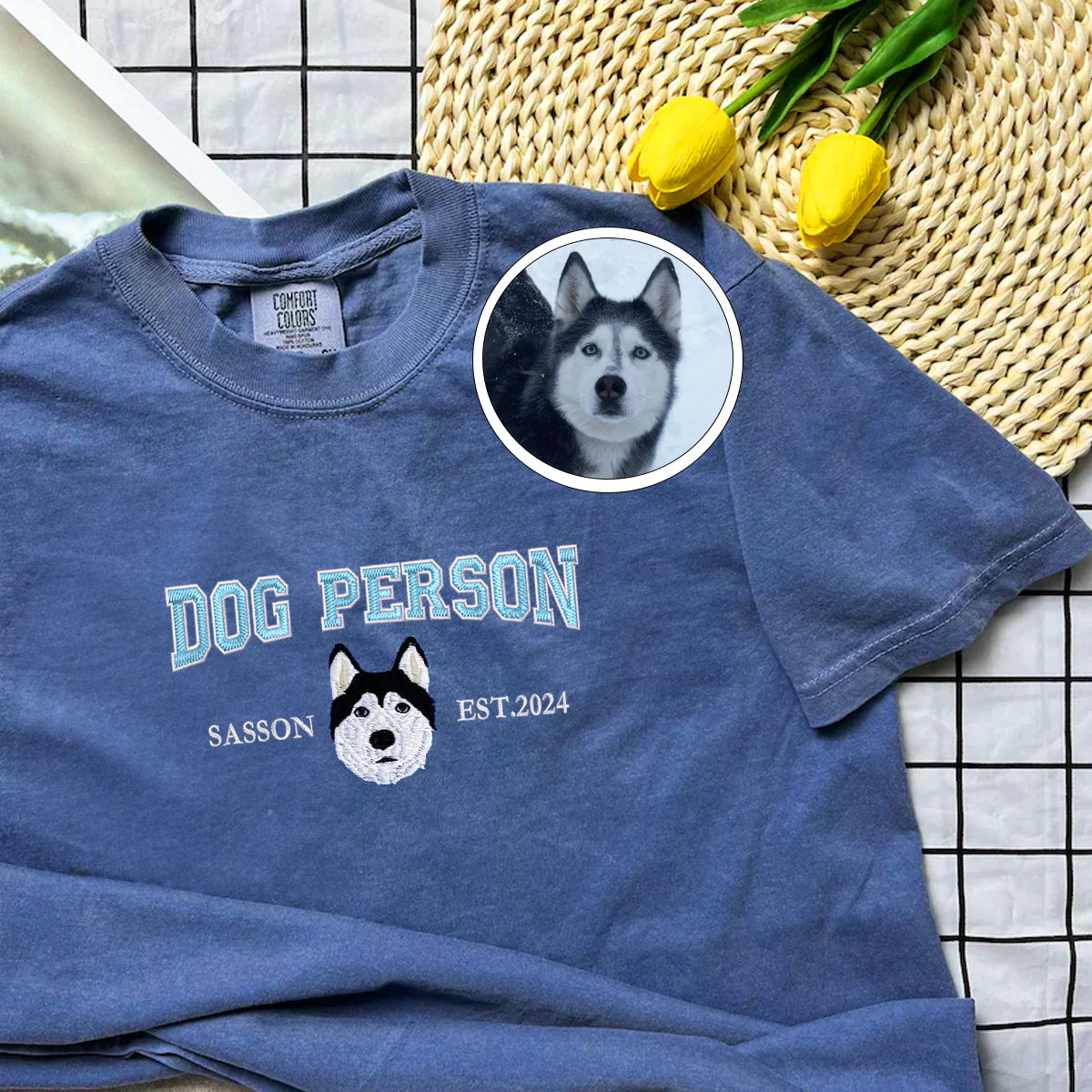 Custom Full-Color Varsity Dog Person Embroidered T-Shirt