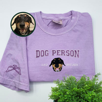 Custom Full-Color Varsity Dog Person Embroidered T-Shirt