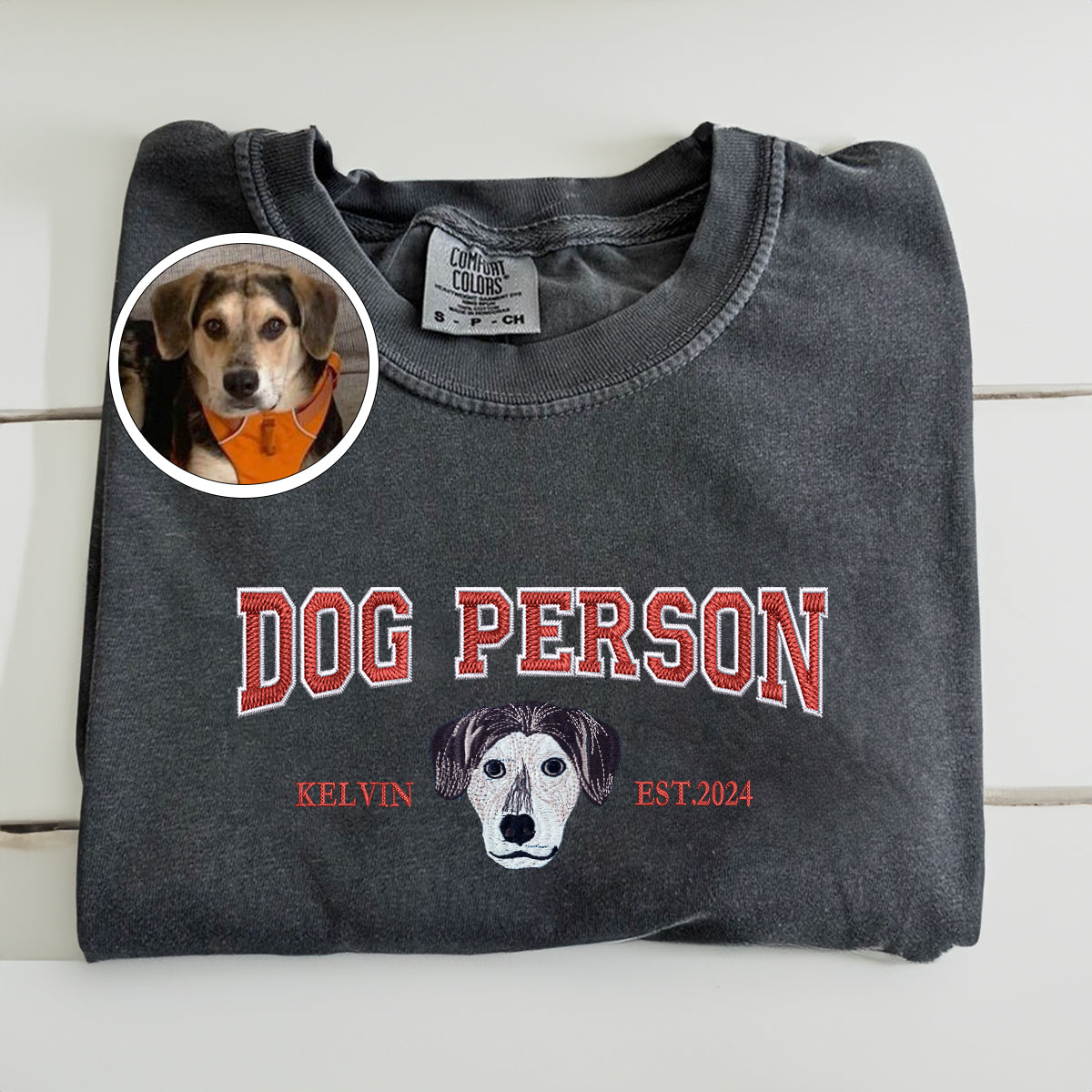 Custom Full-Color Varsity Dog Person Embroidered T-Shirt