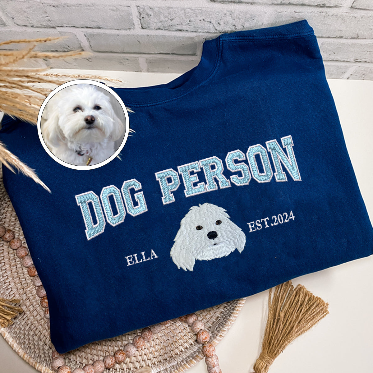 Custom Full-Color Varsity Dog Person Embroidered T-Shirt