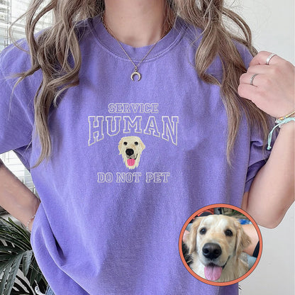 Custom Full-Color Varsity Dog Service Human Do Not Pet Embroidered T-Shirt