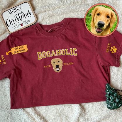 Custom Full-Color Varsity Dogaholic Embroidered T-Shirt