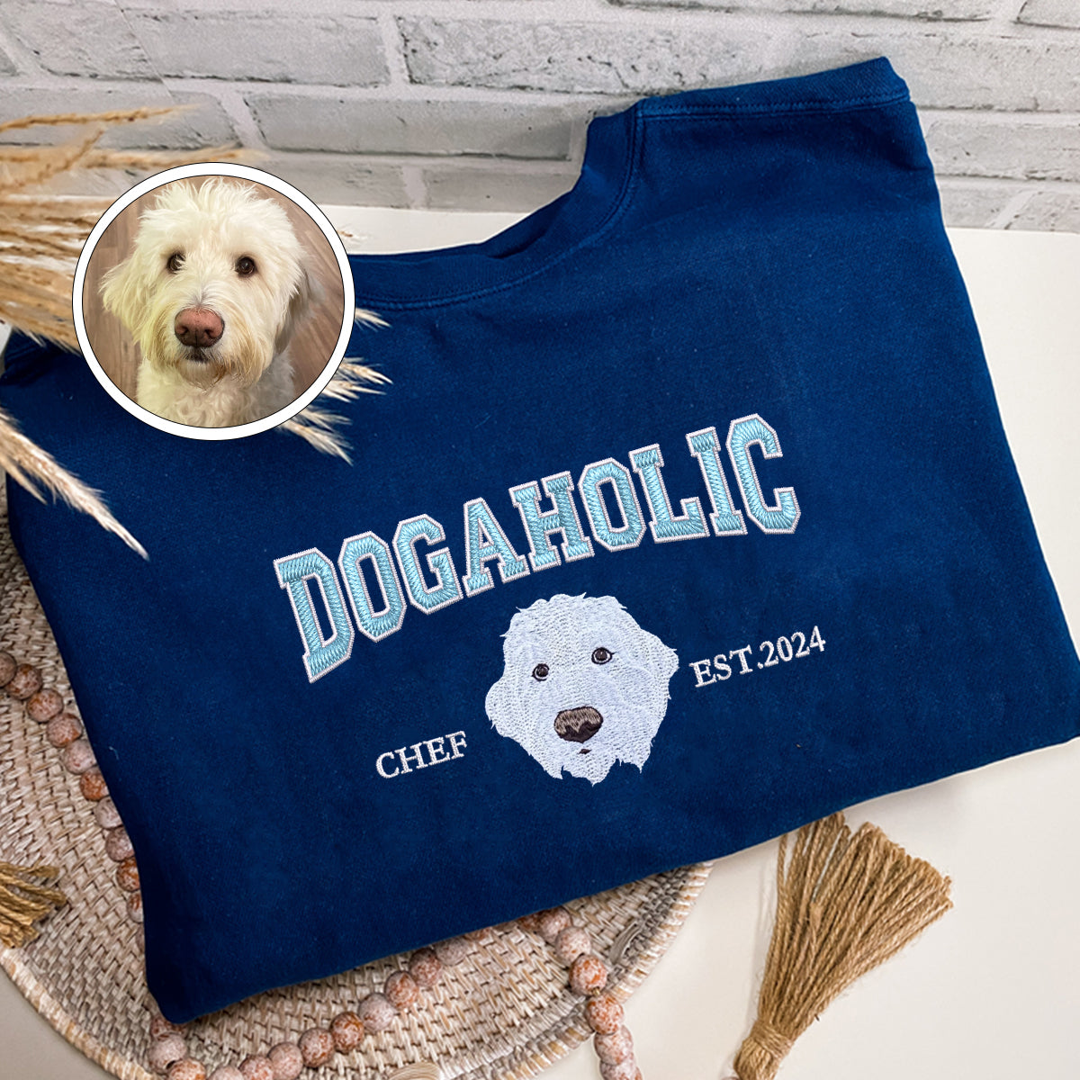 Custom Full-Color Varsity Dogaholic Embroidered T-Shirt