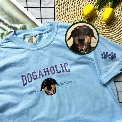 Custom Full-Color Varsity Dogaholic Embroidered T-Shirt