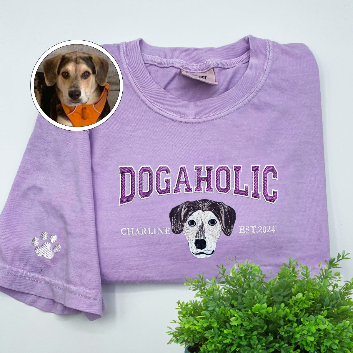 Custom Full-Color Varsity Dogaholic Embroidered T-Shirt