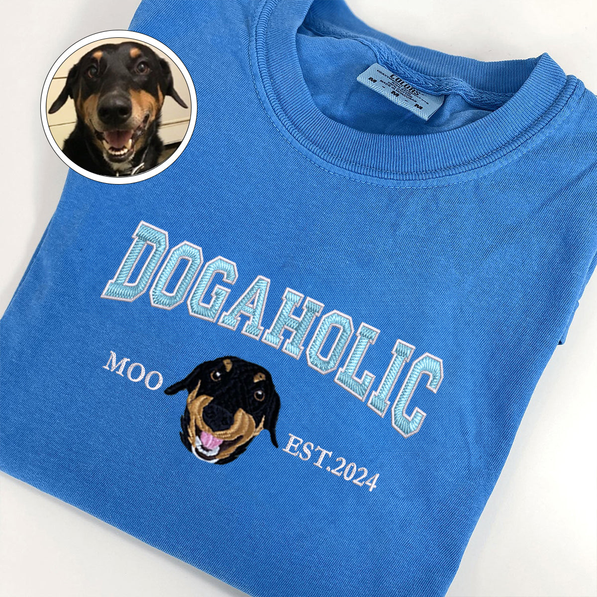 Custom Full-Color Varsity Dogaholic Embroidered T-Shirt