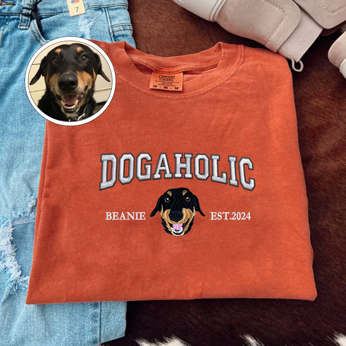 Custom Full-Color Varsity Dogaholic Embroidered T-Shirt