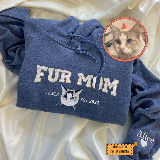 Custom Full-Color Varsity Fur Mom Embroidered Hoodie