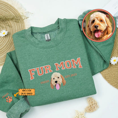 Custom Full-Color Varsity Fur Mom Embroidered Sweatshirt