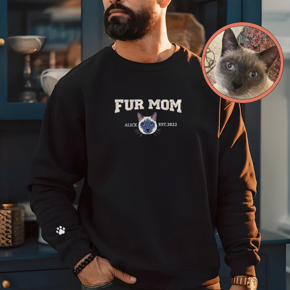 Custom Full-Color Varsity Fur Mom Embroidered Sweatshirt