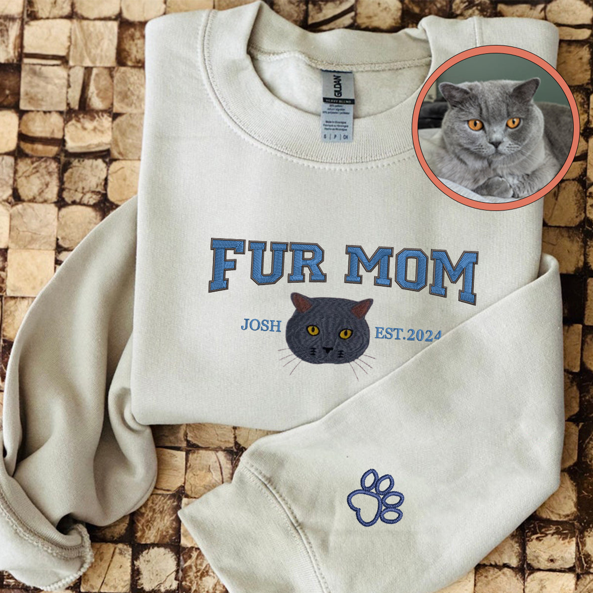 Custom Full-Color Varsity Fur Mom Embroidered Sweatshirt