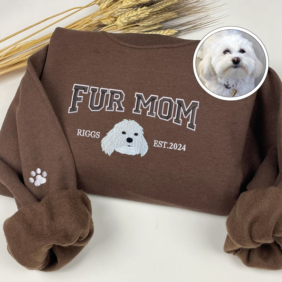 Custom Full-Color Varsity Fur Mom Embroidered Sweatshirt