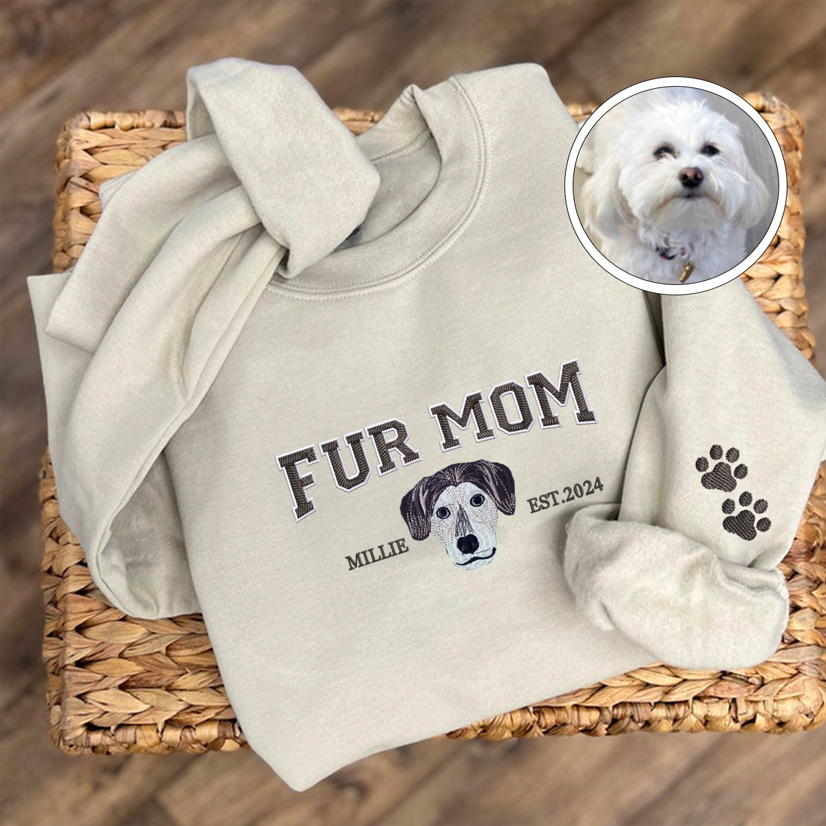 Custom Full-Color Varsity Fur Mom Embroidered Sweatshirt