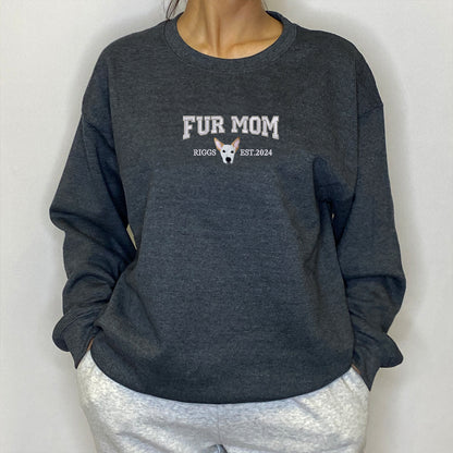 Custom Full-Color Varsity Fur Mom Embroidered Sweatshirt