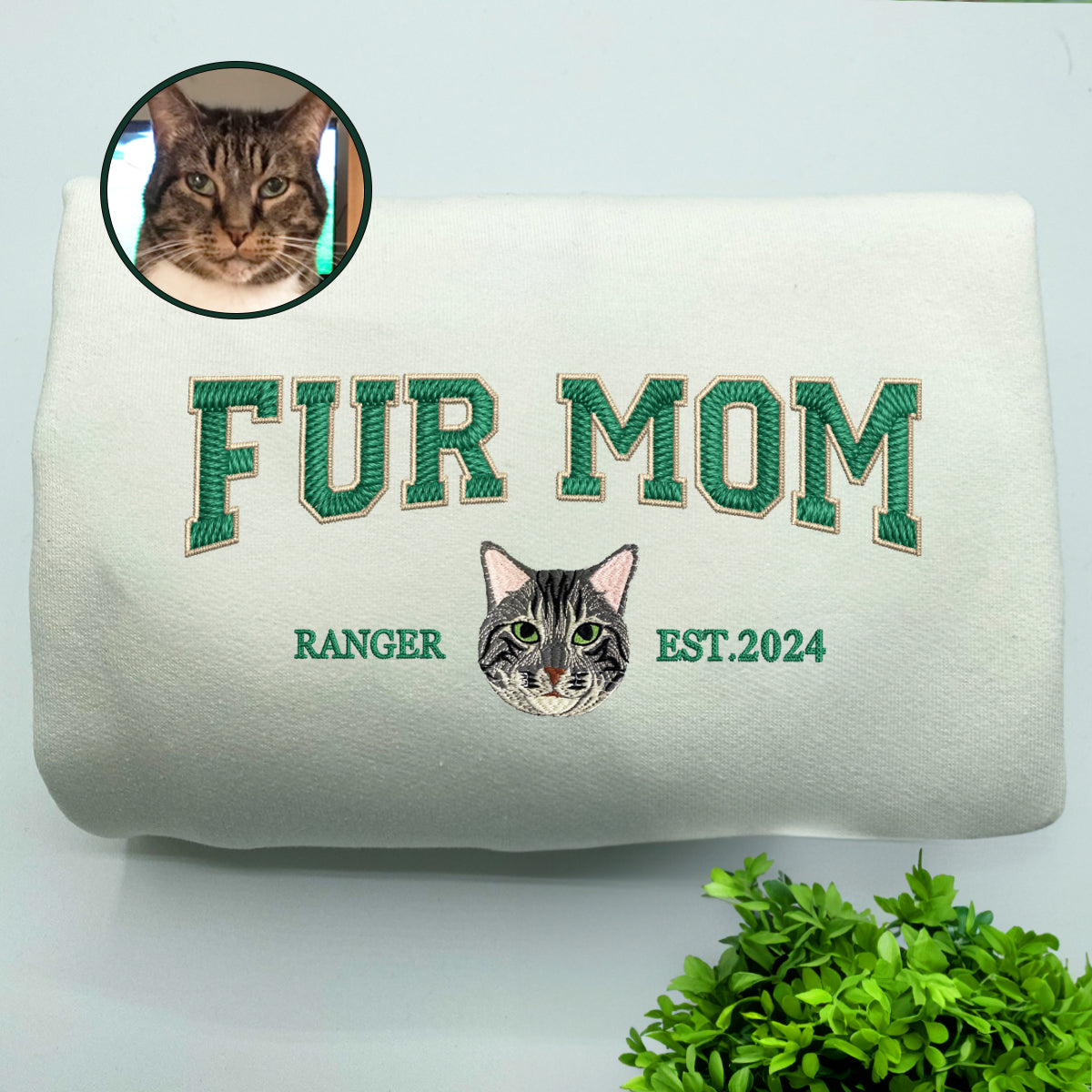 Custom Full-Color Varsity Fur Mom Embroidered Sweatshirt