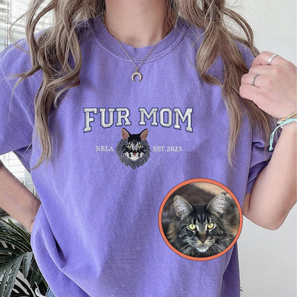 Custom Full-Color Varsity Fur Mom Embroidered T-Shirt