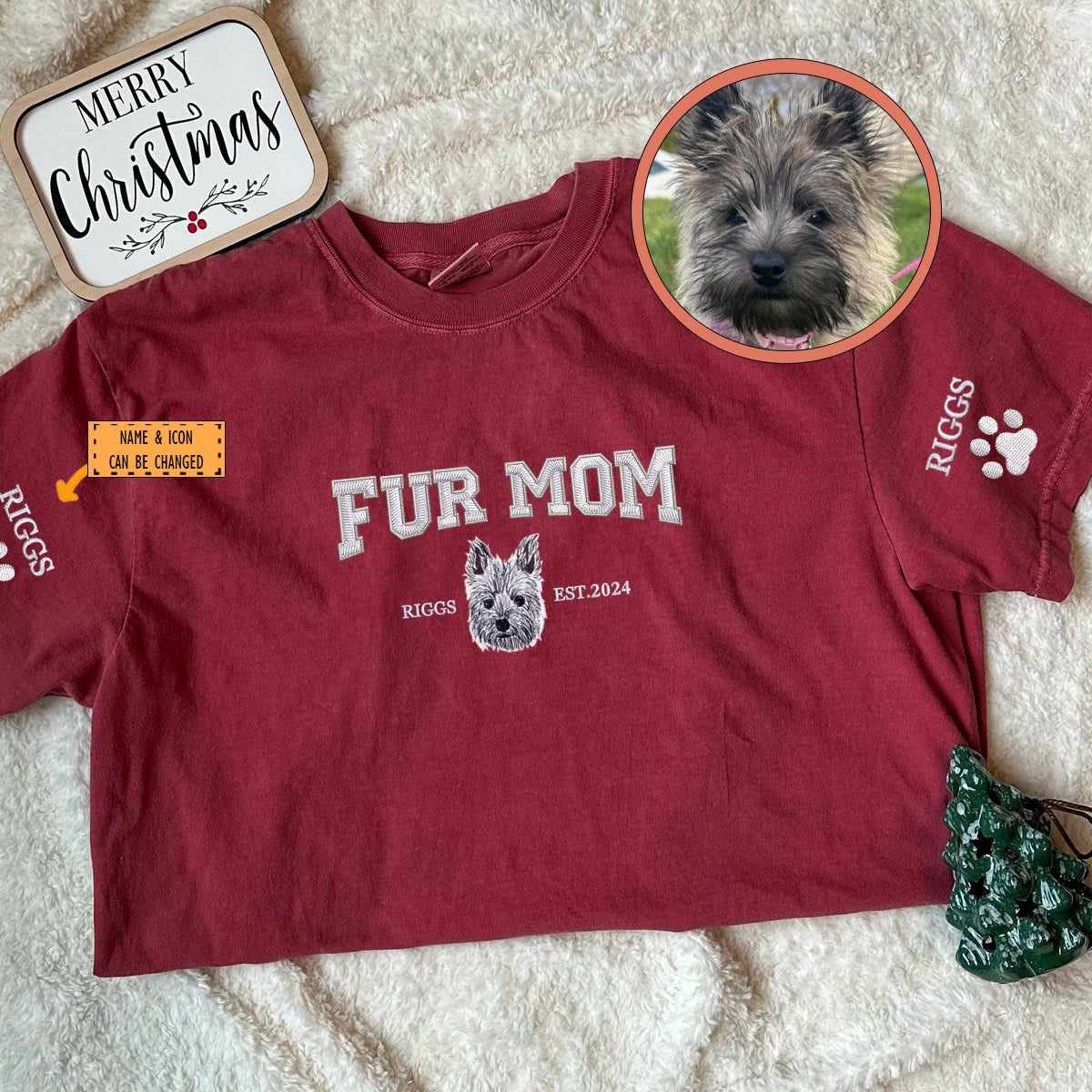 Custom Full-Color Varsity Fur Mom Embroidered T-Shirt