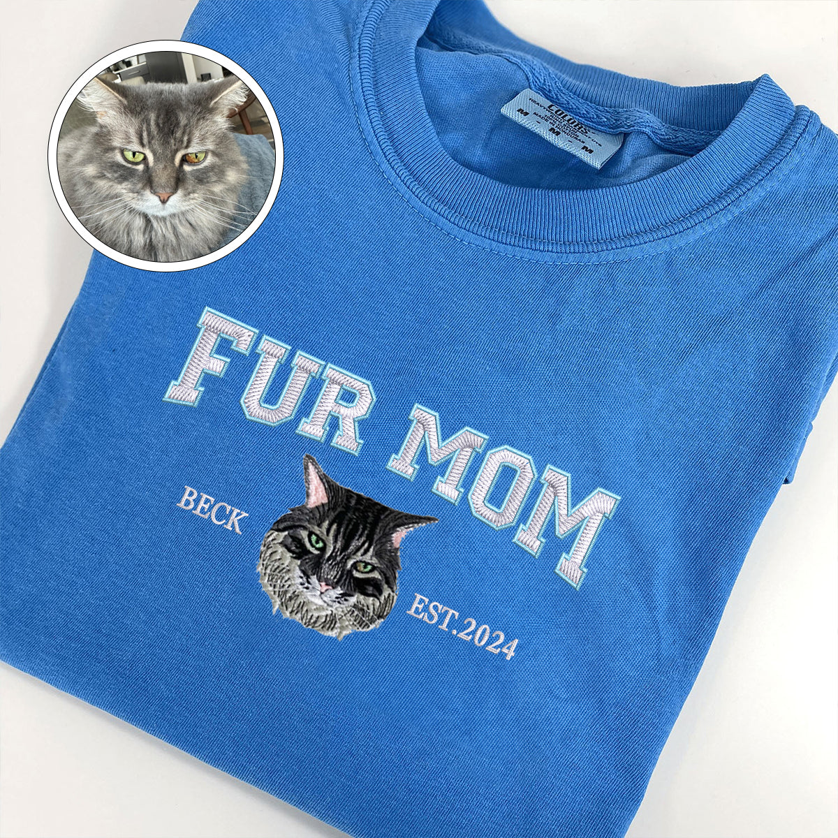 Custom Full-Color Varsity Fur Mom Embroidered T-Shirt