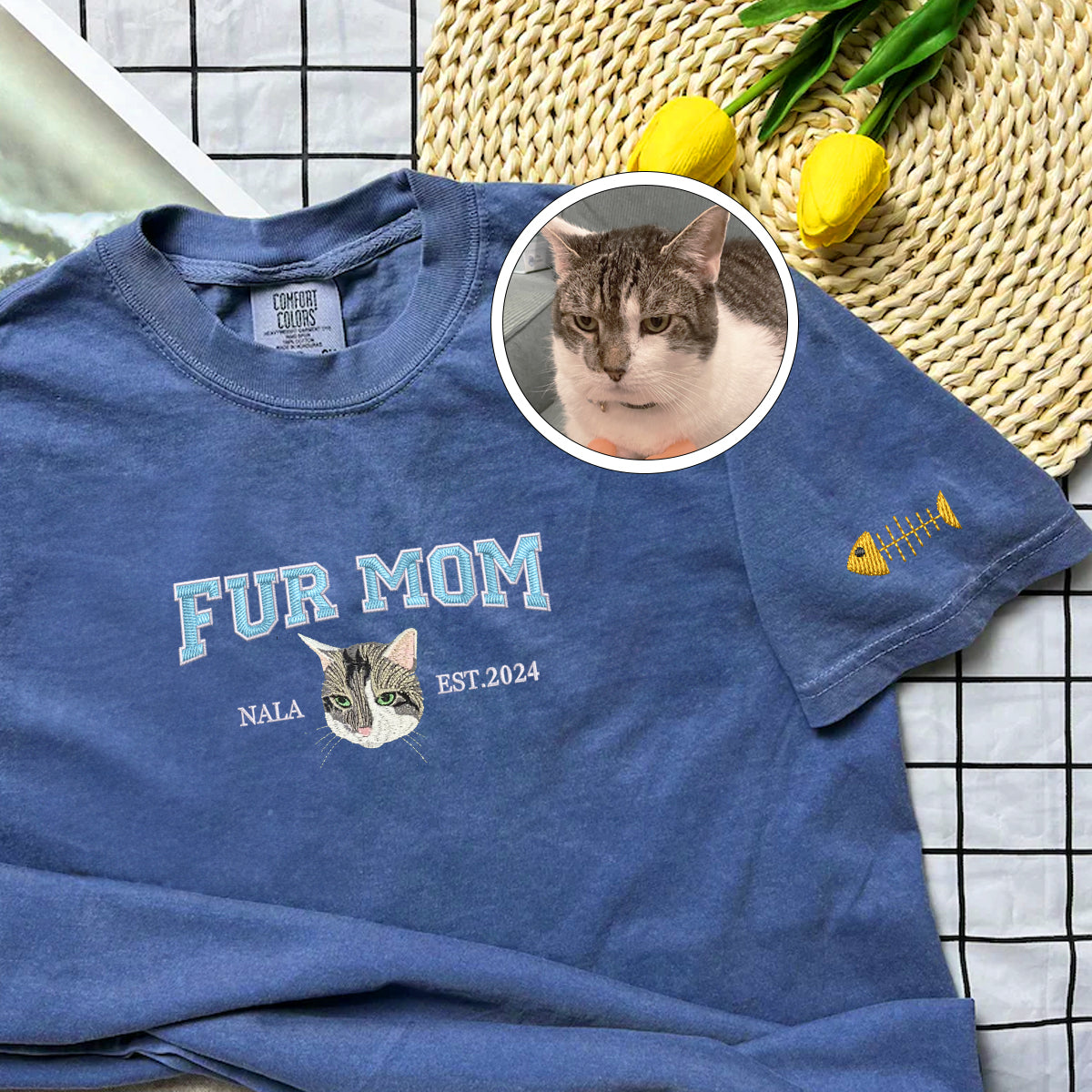 Custom Full-Color Varsity Fur Mom Embroidered T-Shirt